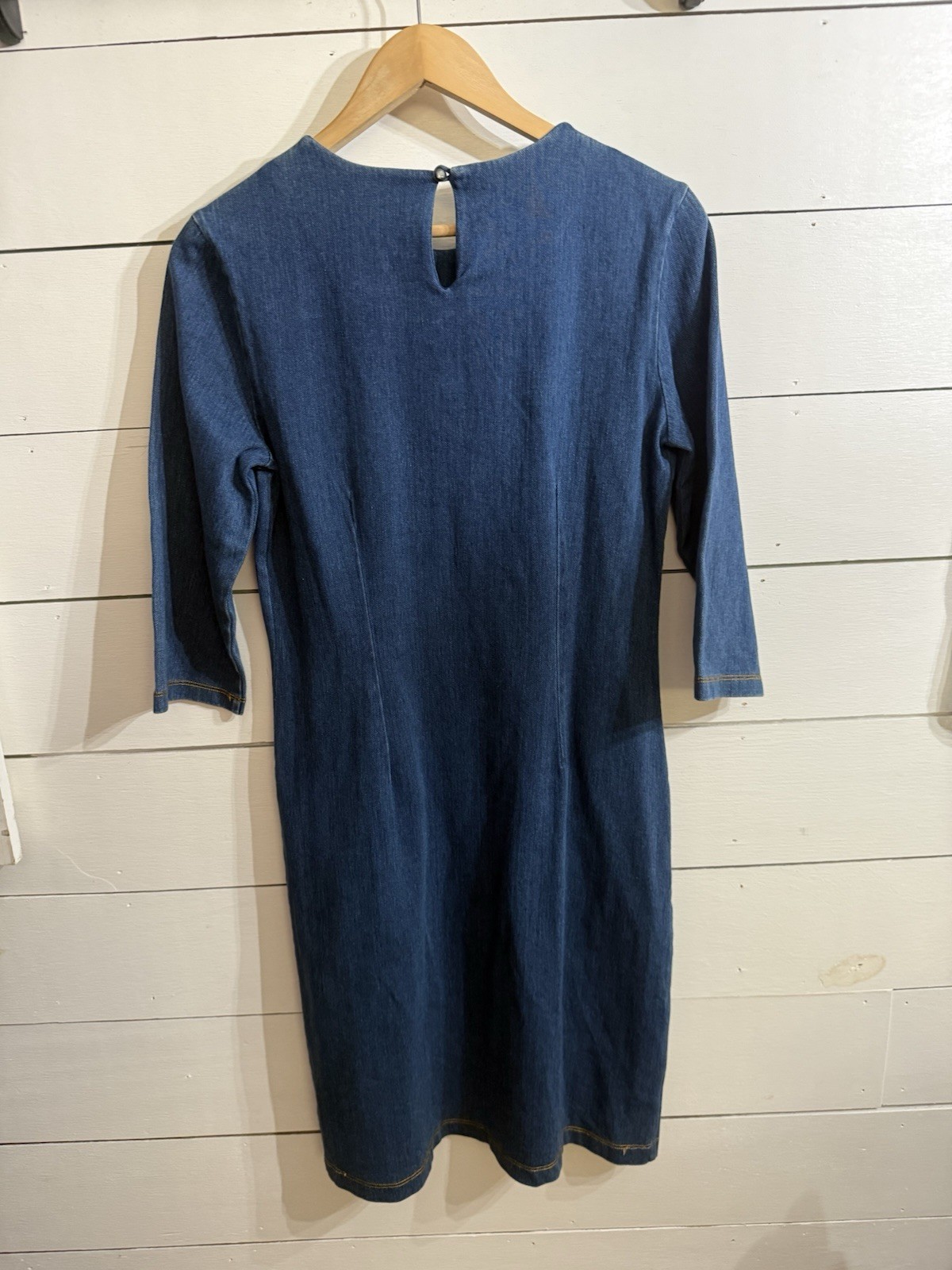 J MCLAUGHLIN CATALYST Women Sz Medium Dark Denim Pocket 3/4 Sleeve Stretch Dress