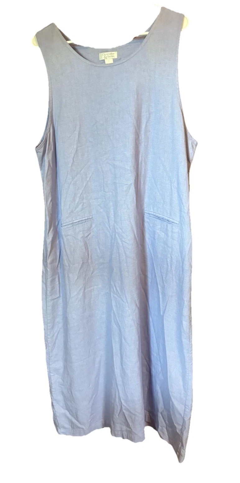 Christopher & Banks Linen Blend Sleeveless Maxi Dress Size L Lilac Pockets Slit