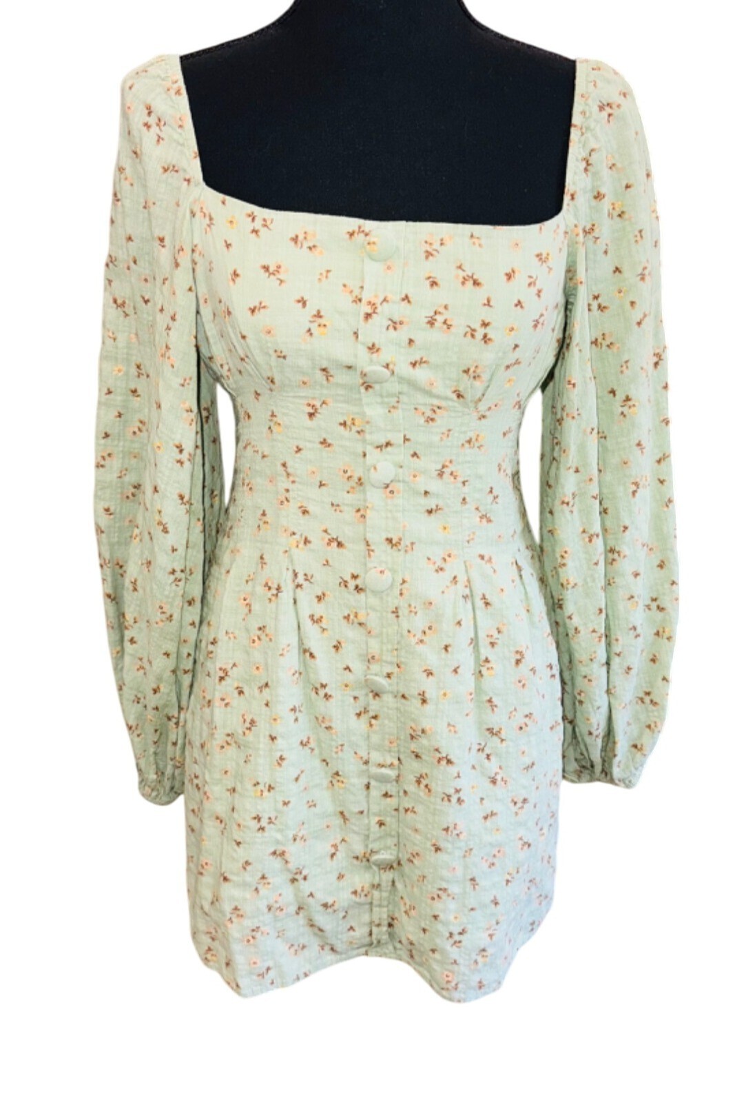 Sabo Tyla Cottage Core Floral Puff Sleeve Mini Dress Square Neck S Boho Peasent