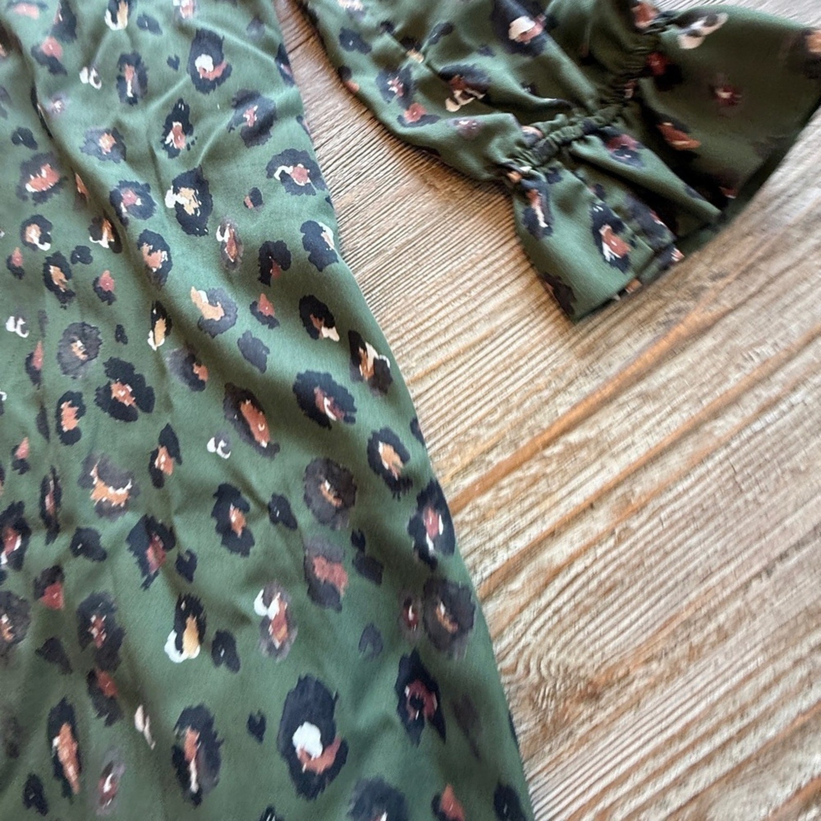 Brooke Wright Green Leopard Print Dress Tunic Large Lined Tuckernuck