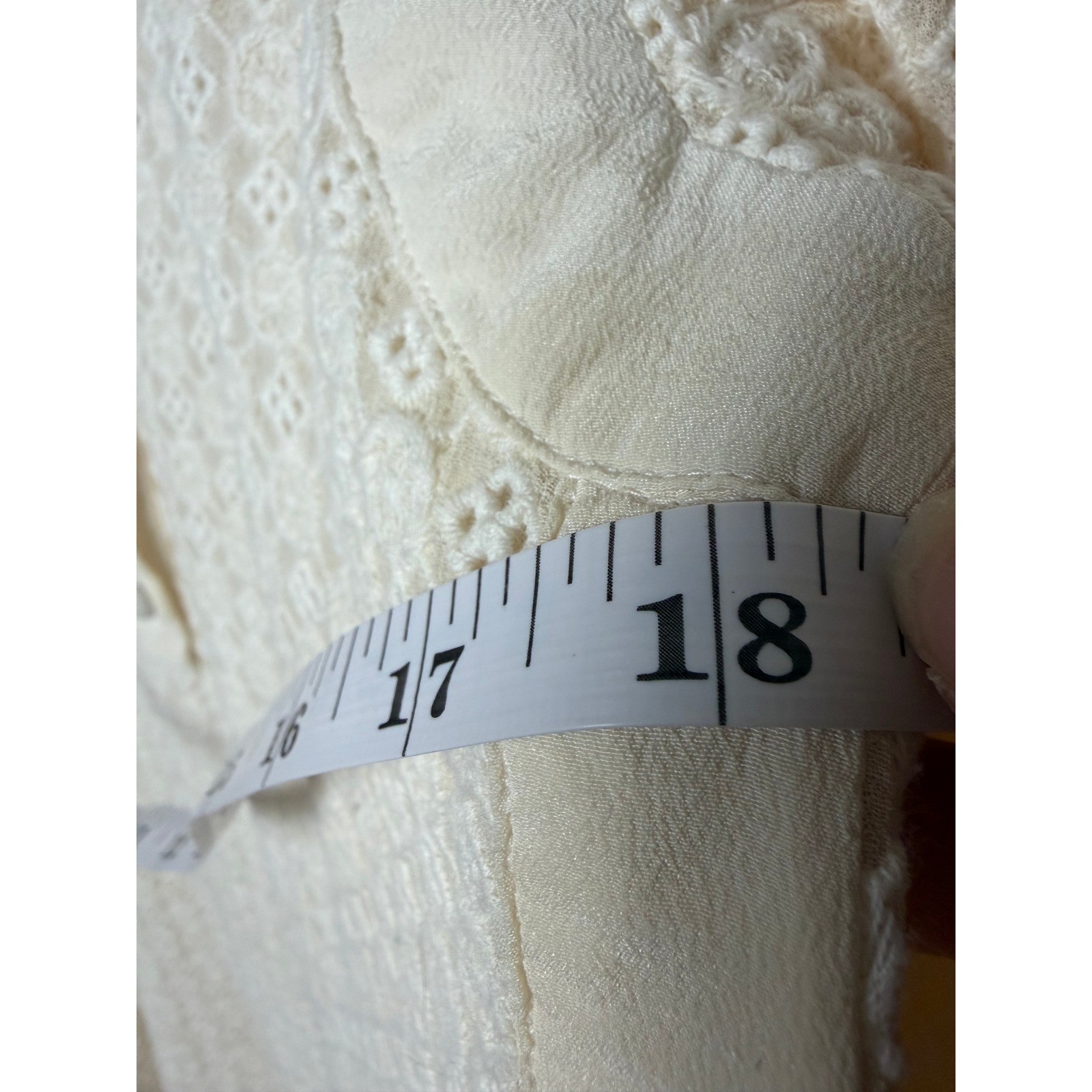 Eres Cream Eyelet Lace Button Front Shift Dress 3/4 Sleeve Size M/L
