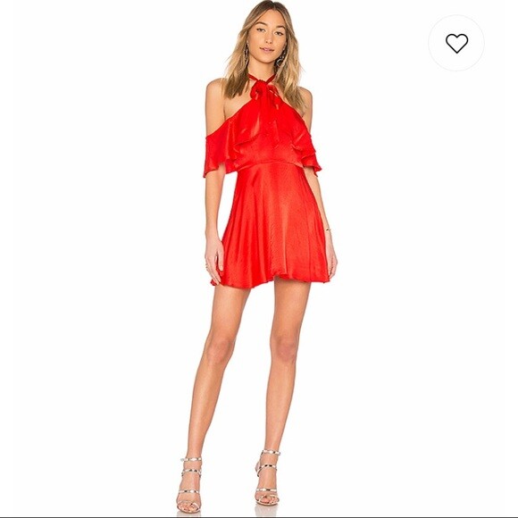 Privacy Please Bennette Halter Mini Dress With Ruffles in Grenadine Red sz XS