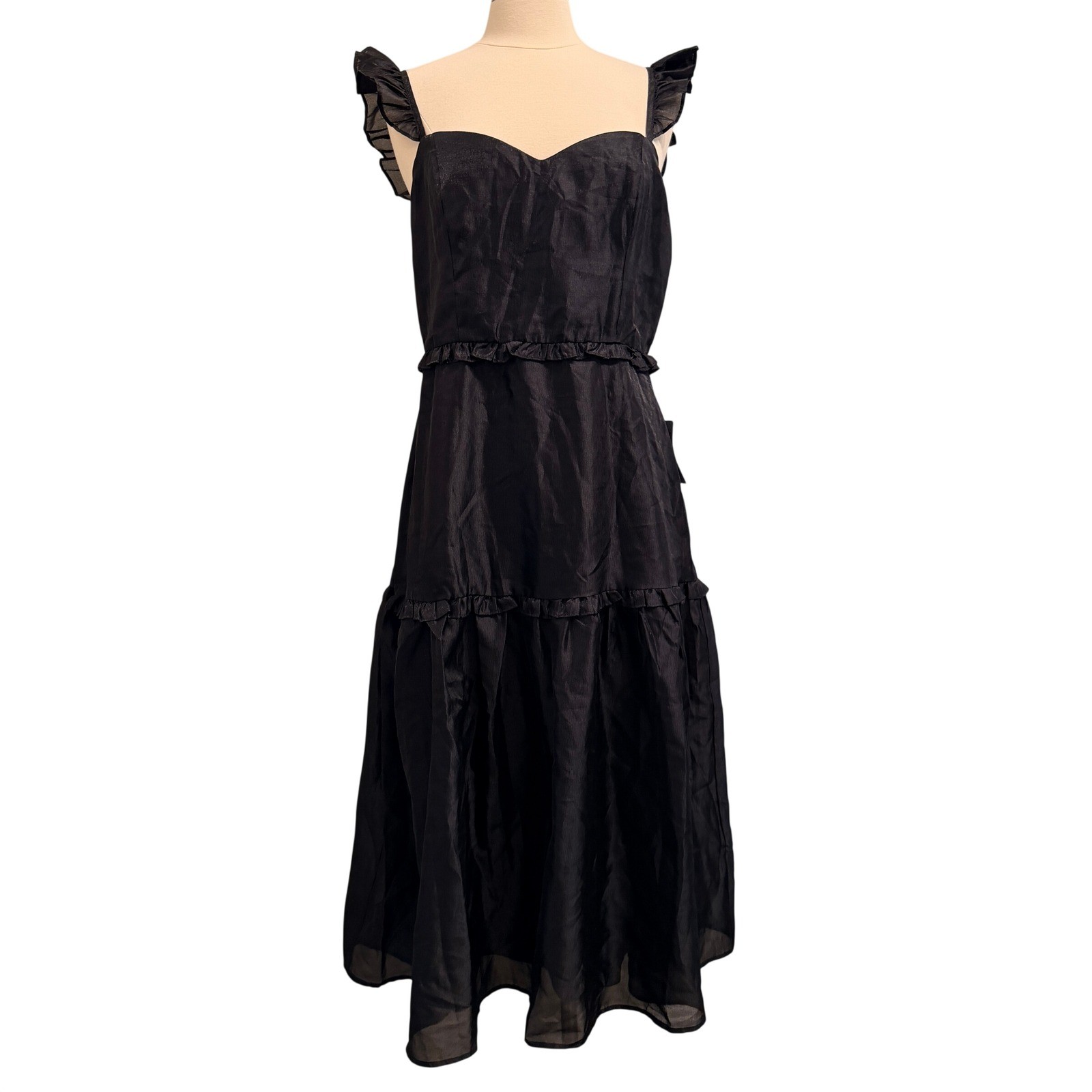 Lulus Effervescent Aesthetic Black Tiered Ruffled Midi Dress XL Event Party