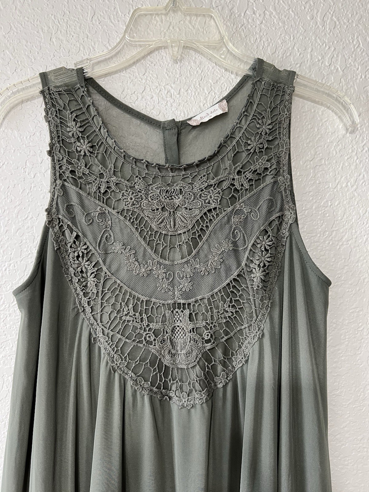 Altar’d State Size Med Olive Lace Crochet Sleeveless Tunic Dress Sheer Back Boho