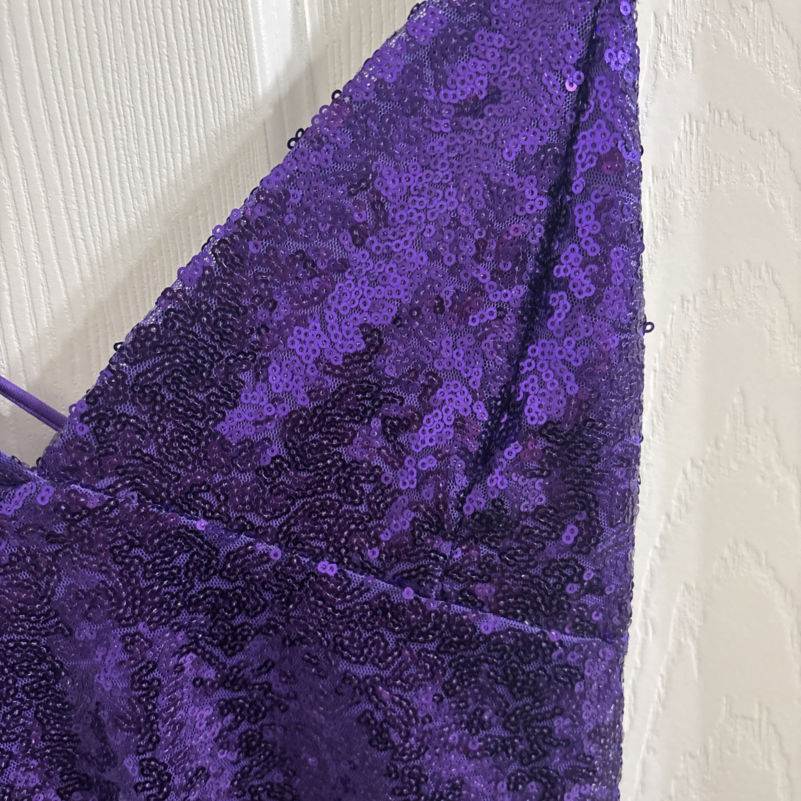 Lucy In The Sky Purple Sequin Spaghetti Strap Lace Up Back Medium Mini Dress