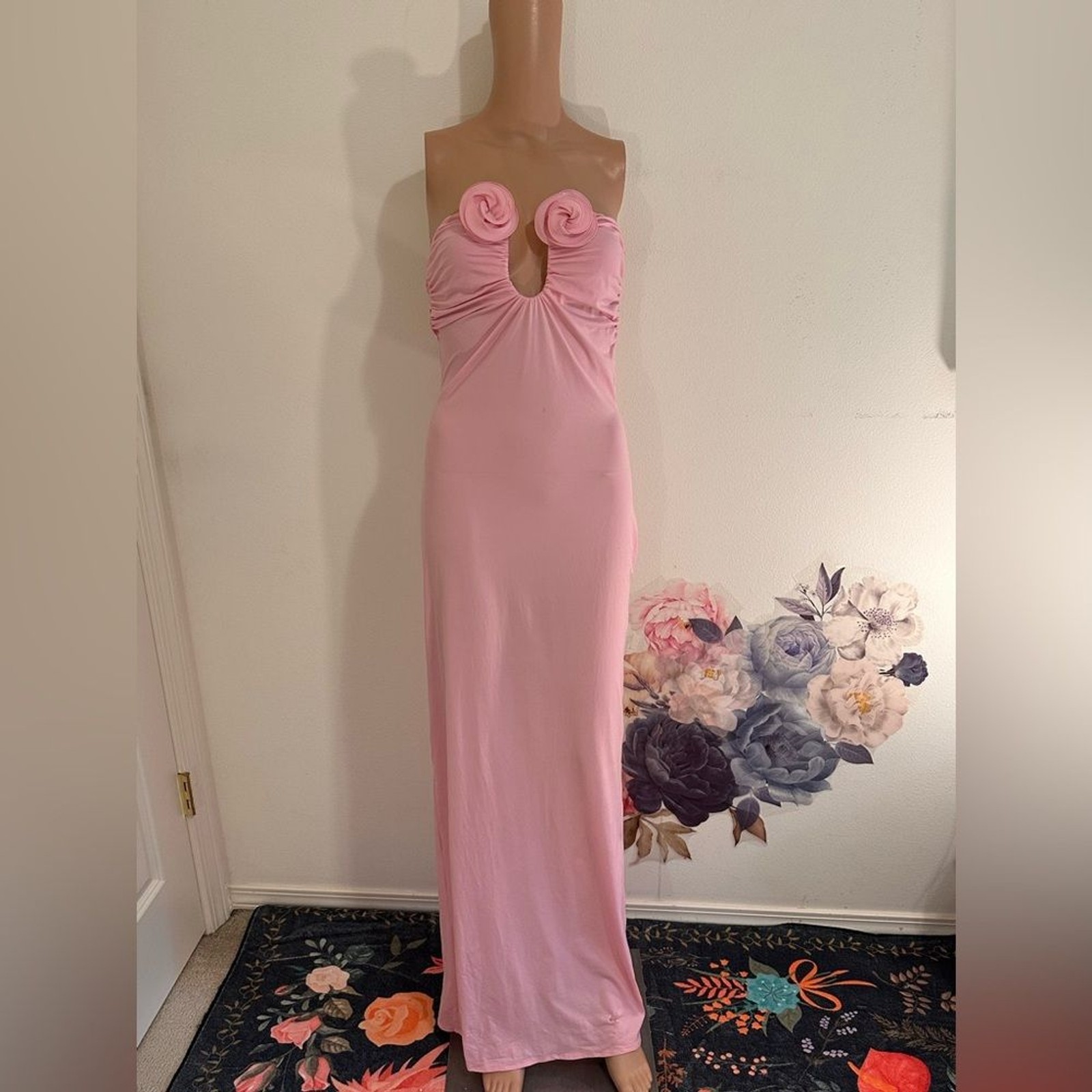 Magda Butrym Strapless flower appliqué Maxi Dress in Pink gown semi sheer small