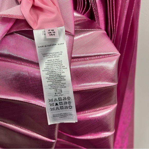 Christoper Kane Crystal Buckle Pleated Metallic Midi Dress Size 6 NWT Pink