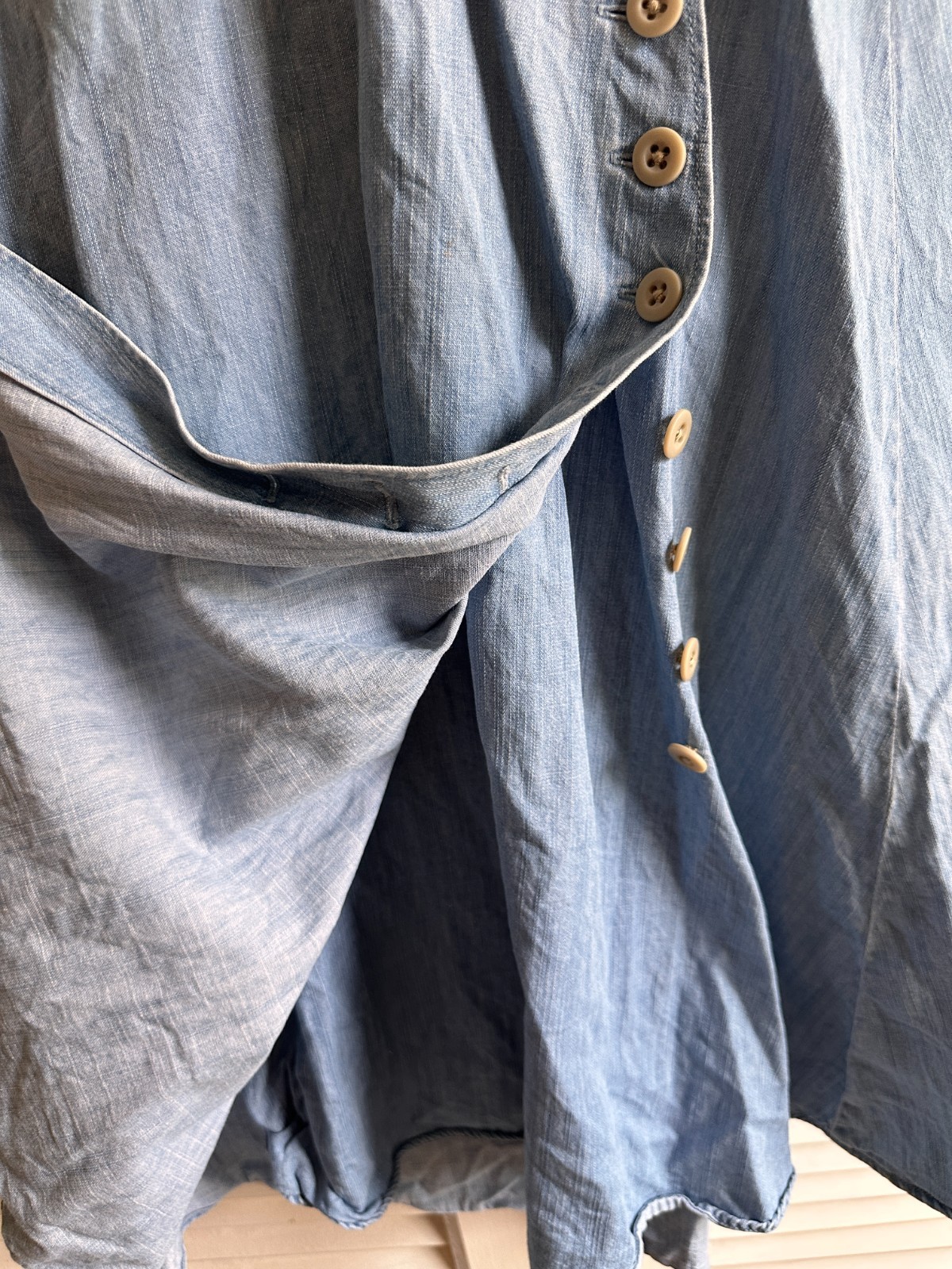 Madewell Chambray Cotton Buttoned Down Wrap Dress, XS Petite