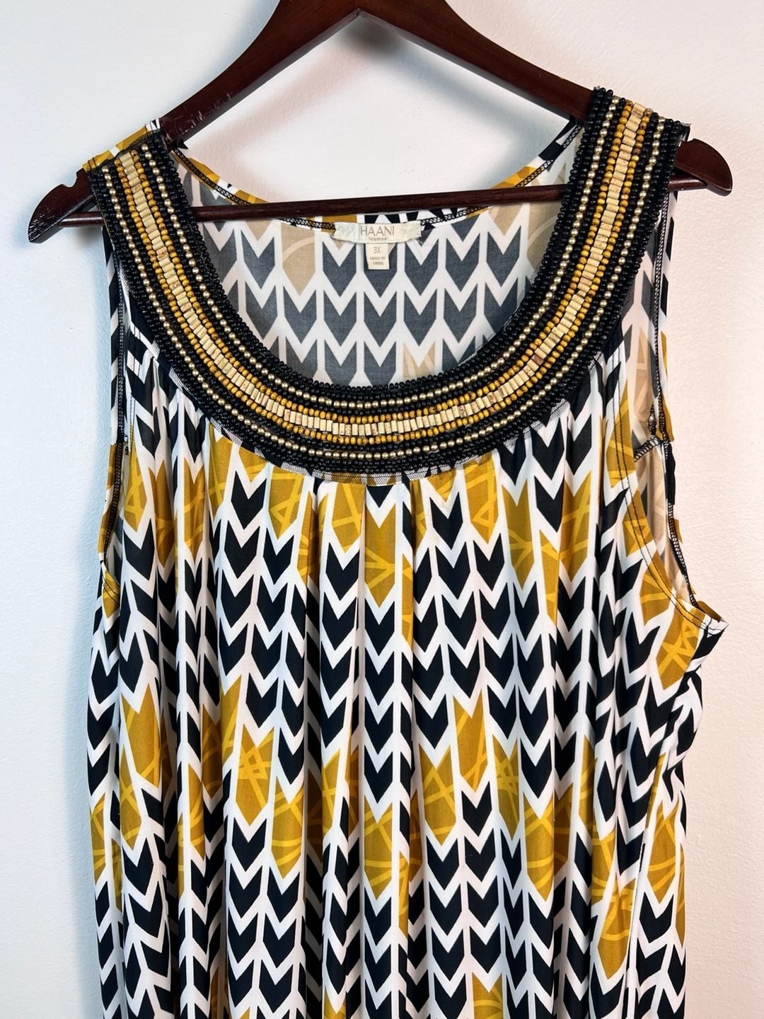 Haani Woman Sleeveless Chevron Print Tank Top Dress with Beaded Neckline 3X