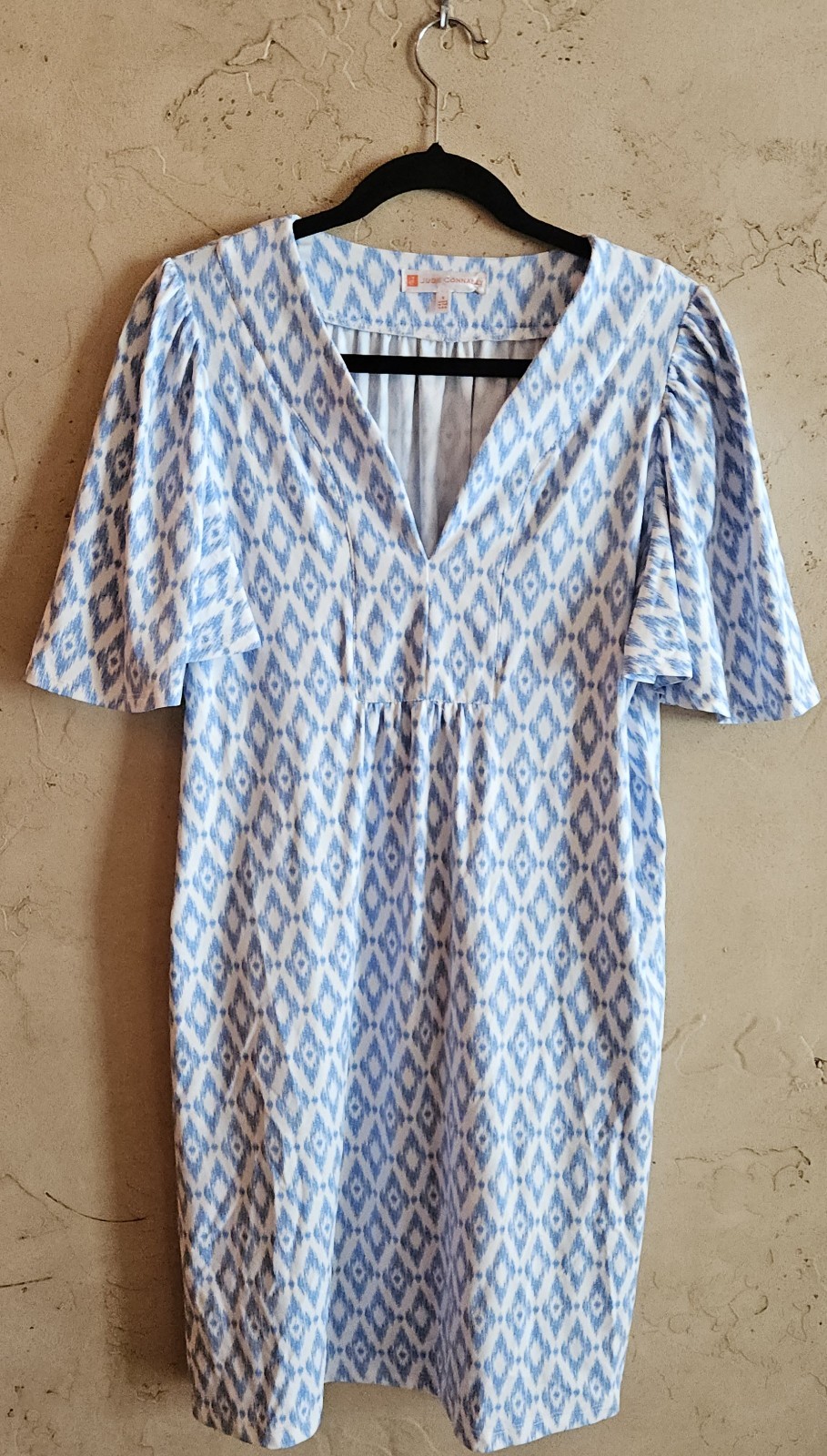 Jude Connally light blue and white shift dress geometric pattern Size Small
