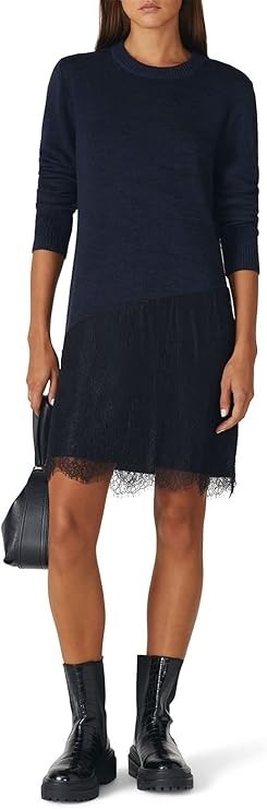 Thakoon Coll. FAB! Asymmetric Lace Sweater Dress w Wool in Deep Navy/Black S
