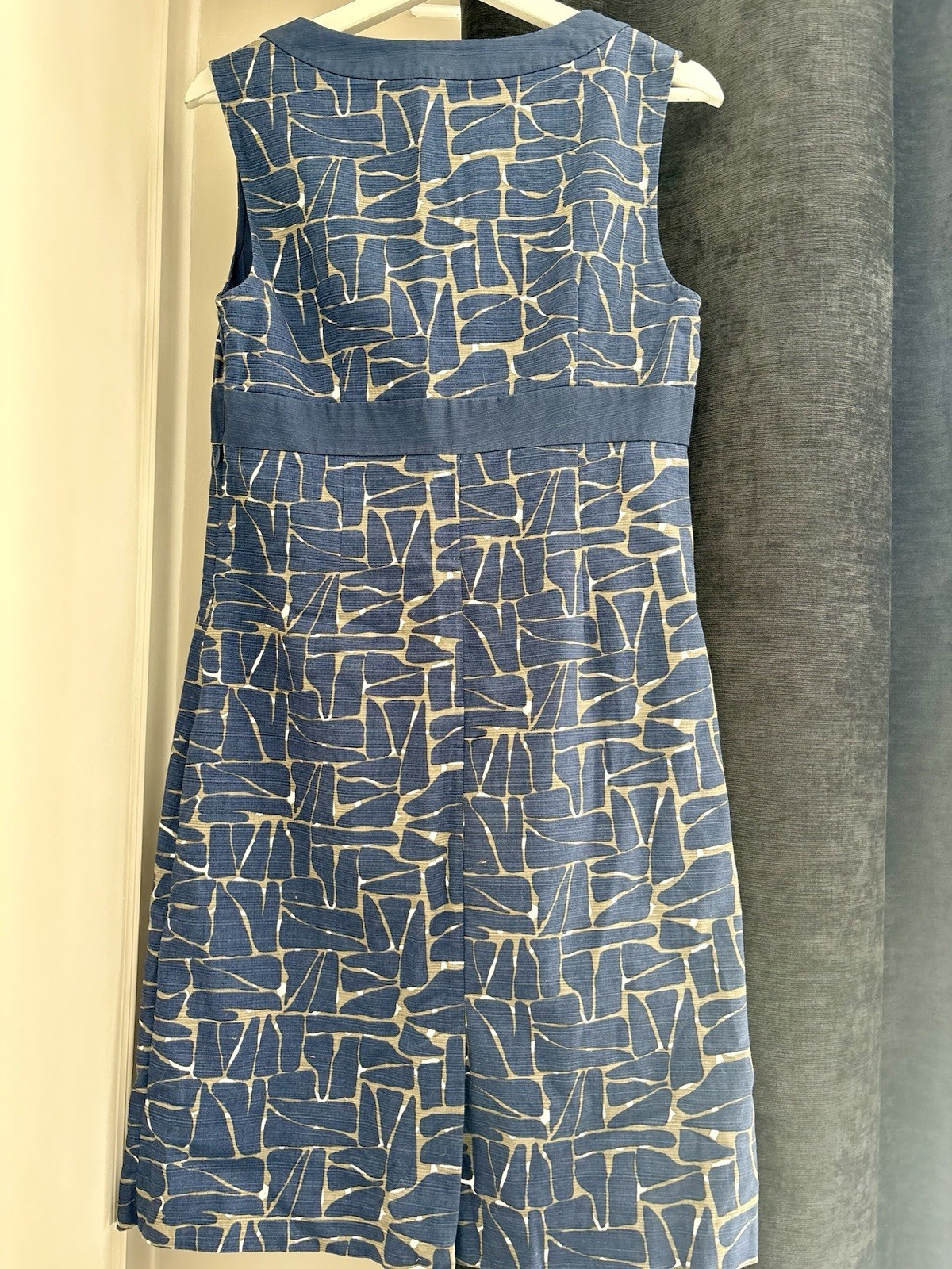 BODEN Notch Neck Shift Dress Uk Size 12R Sailor Terrazzo Blue Patterned