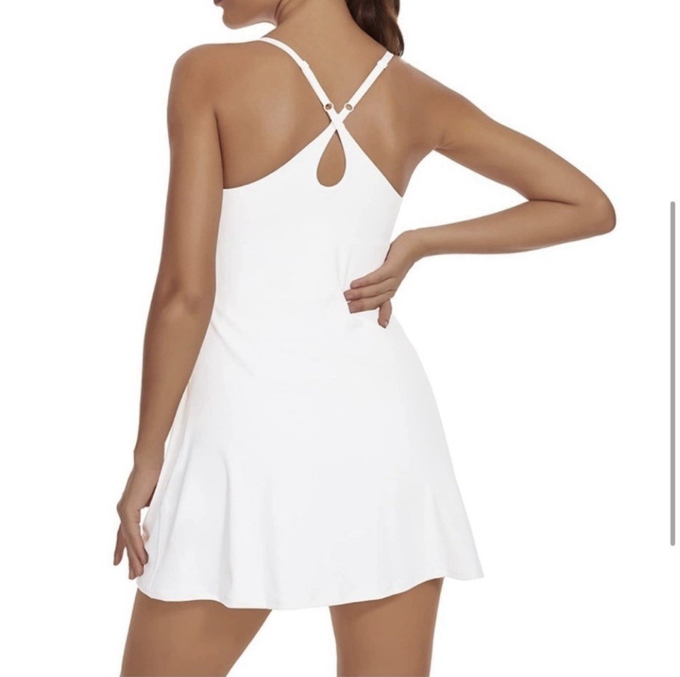 IUGA Tennis Dress Workout/Exercise Built-in Bras & Shorts w/Pockets White Sz M