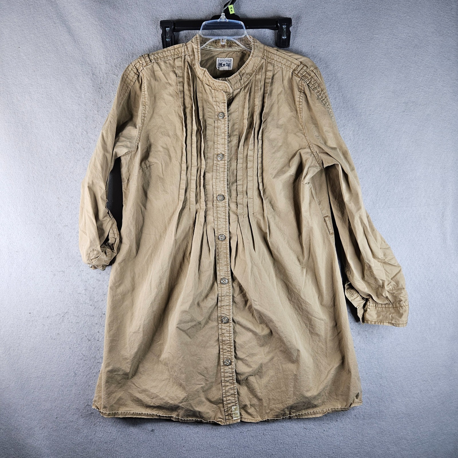 Converse Shirt Dress Womens Extra Large Biege Button Up Pleated Lightweight