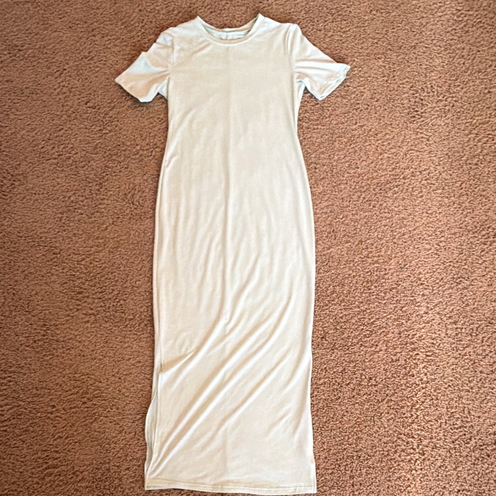 Women’s Mint Green Solid Crew Neck Short Sleeve Maxi Dress Side Slit Size S