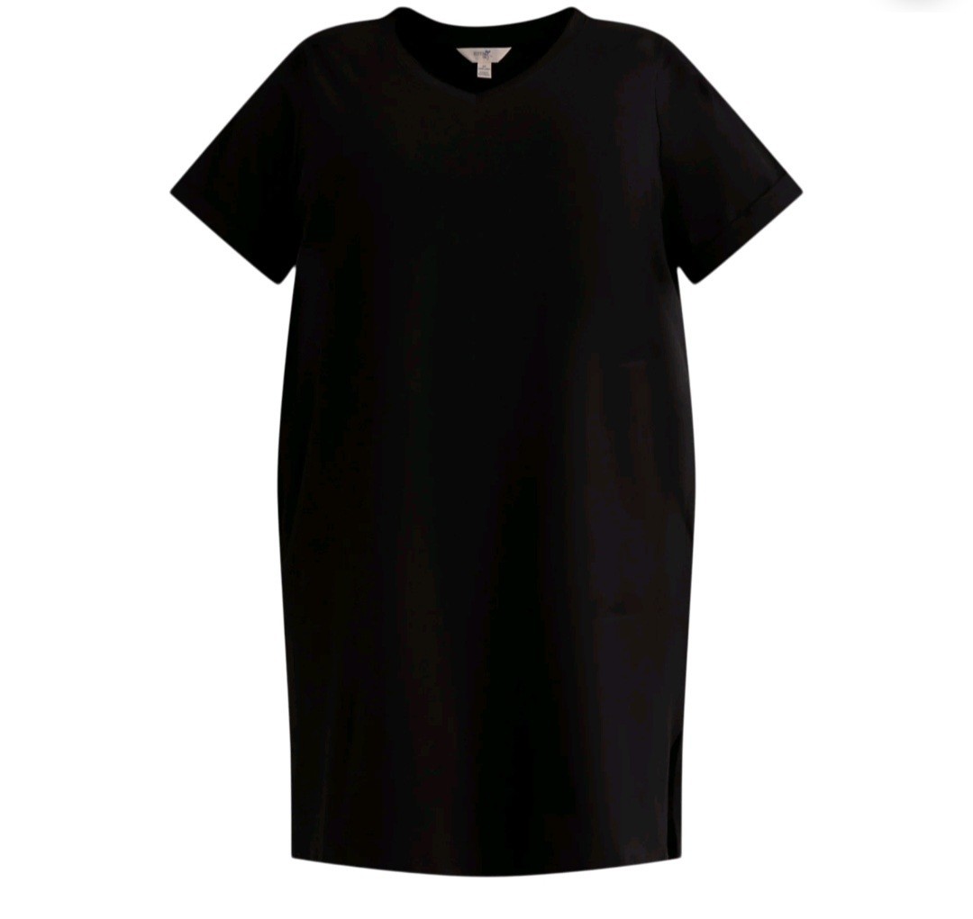 Terra and Sky Women’s Short Sleeve V neck T-shirt Dress, Size 2X 20W-22W Black