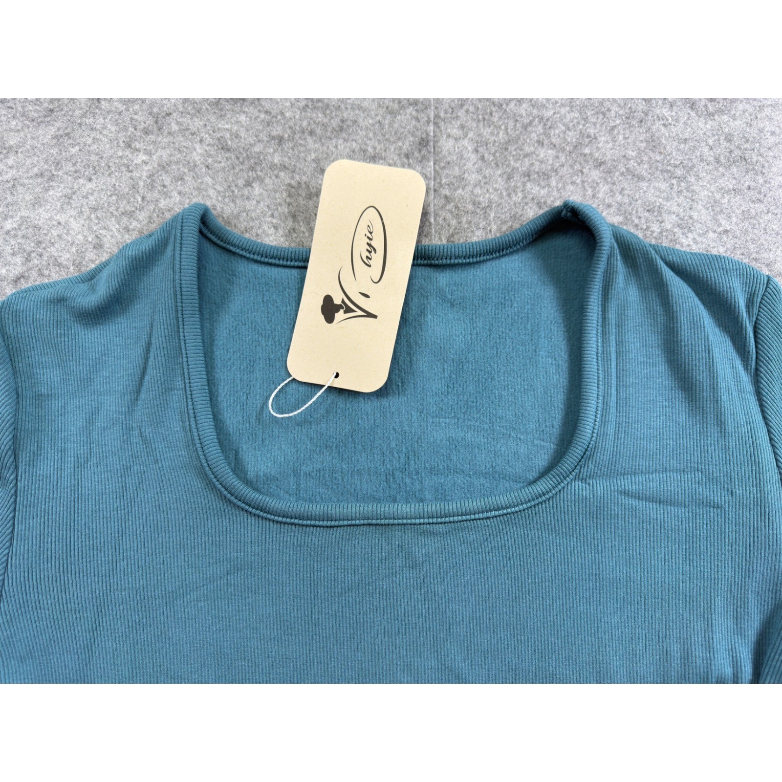 Vichyie Ribbed Bodycon Mini Dress Size S Teal Blue Long Sleeve Square Neck