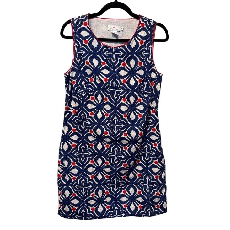 Vineyard Vines Sleeveless Shift Dress Red White Blue Americana Cotton Size 8