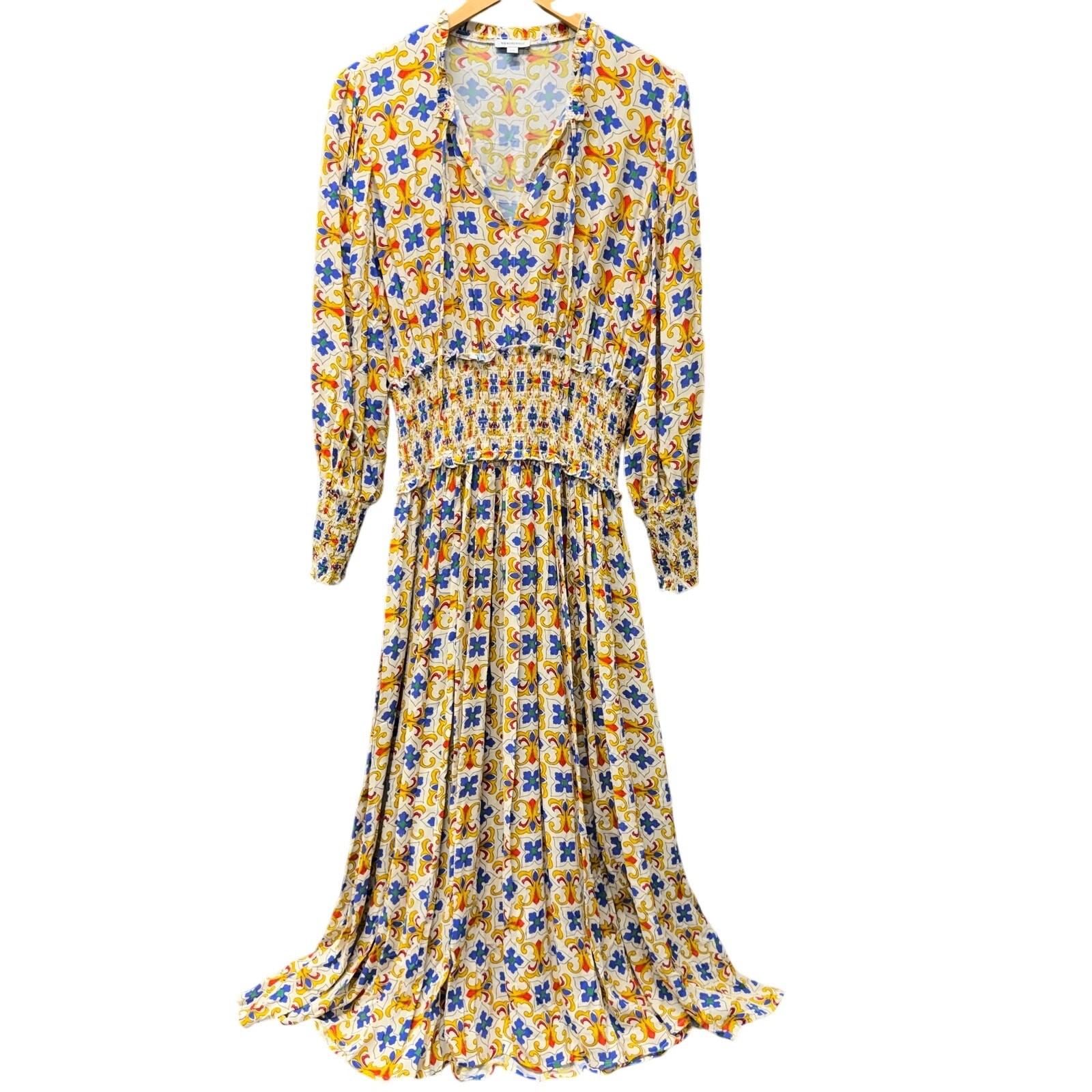 WeWoreWhat Maxi Dress Womens Large Multi Tile Print Smocked Waist Wrists Boho