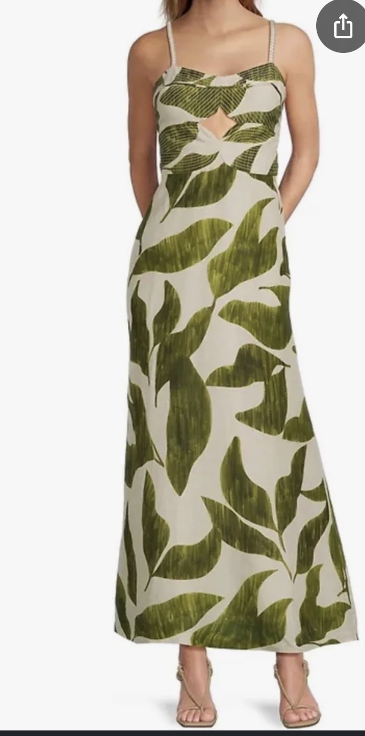 NWT $249 Antonio Melani M.G. Finley Linen Blend Sweetheart Neck Maxi Dress sz6