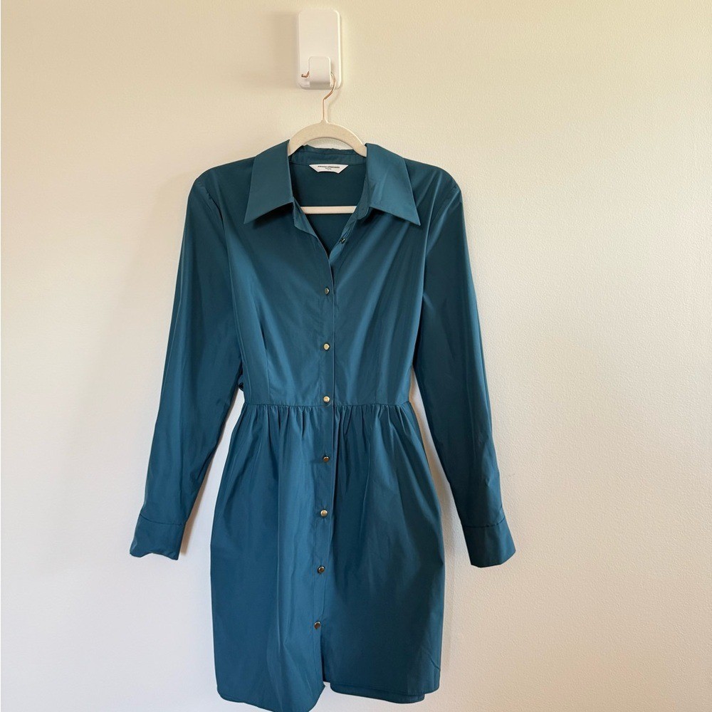 Amanda Uprichard • Conaire Dress Teal Tie Waist Shirt Dress Long Sleeve Medium