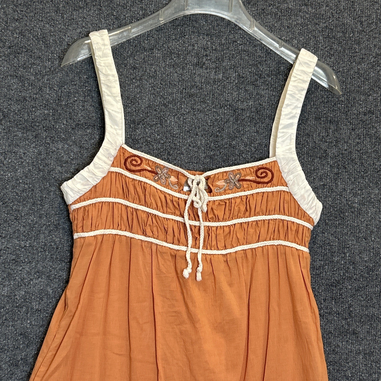 Lulumari Mandarin Orange Women’s Embroidered Midi dress Boho Chic Beach EUC