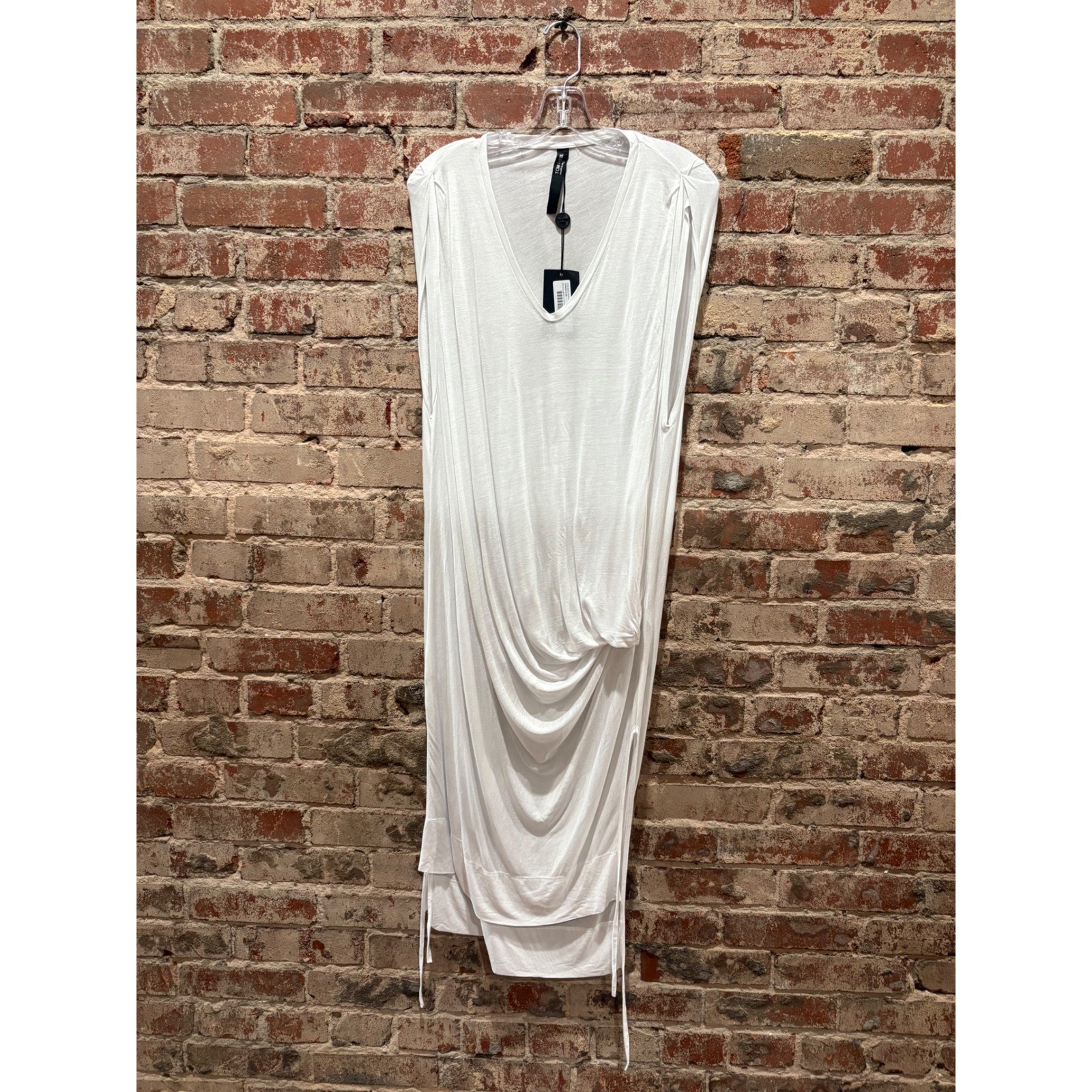 Tom Rebl Donna White Draped Asymmetrical V-Neck Midi Dress Size 10 NWT