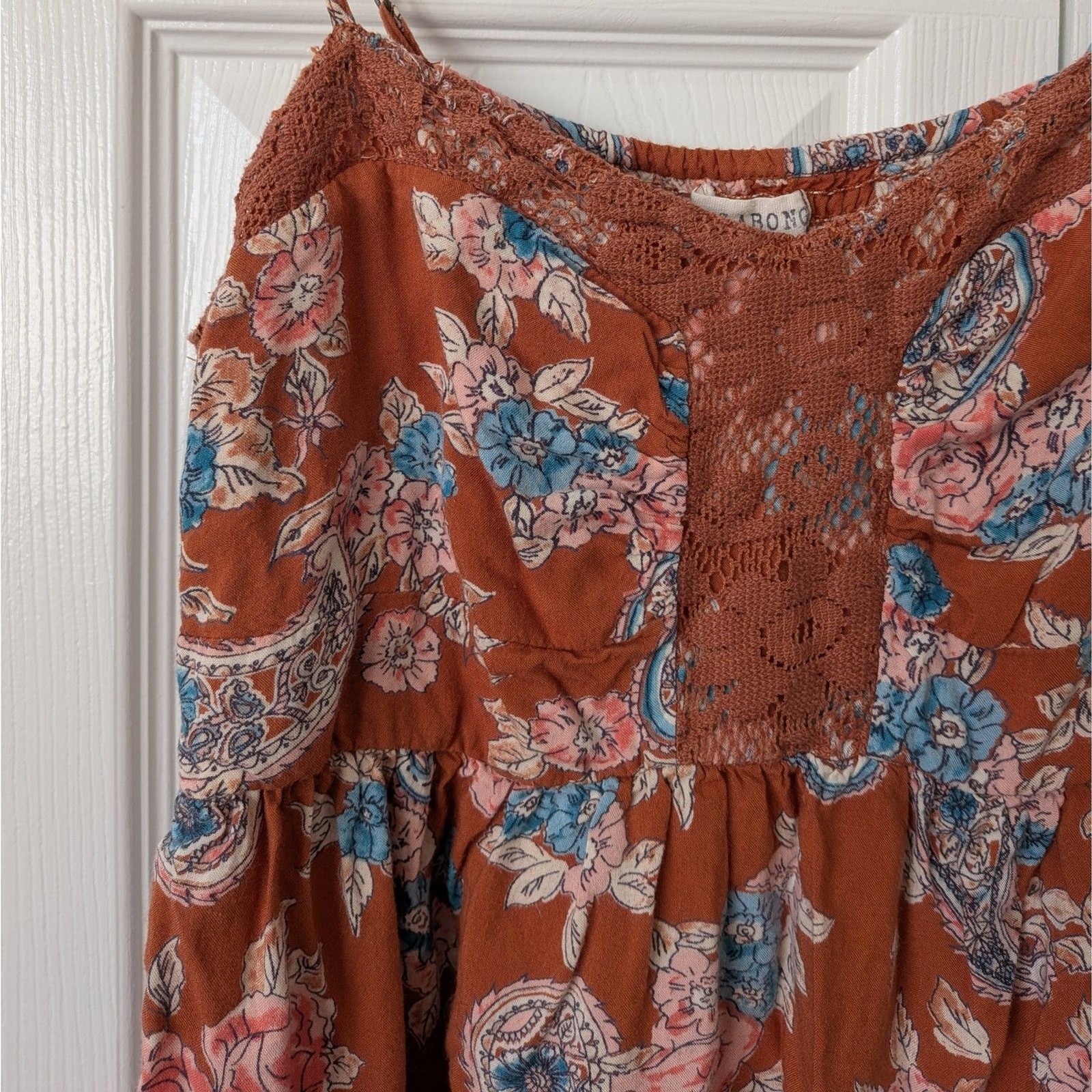 Billabong Floral Mini Dress Large Rayon Summer Babydoll Y2k 90s Babe