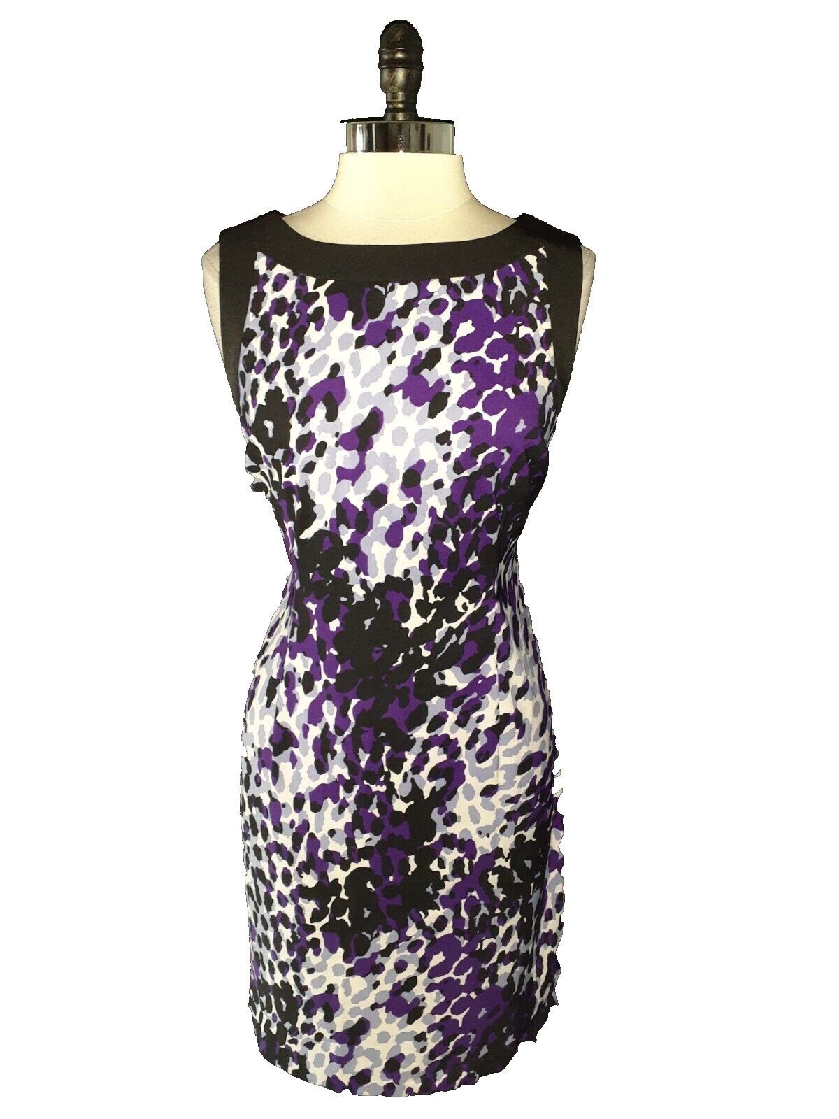 RONNI NICOLE Size 12 Sheath Dress Black White Purple Sleeveless Stretch Woven