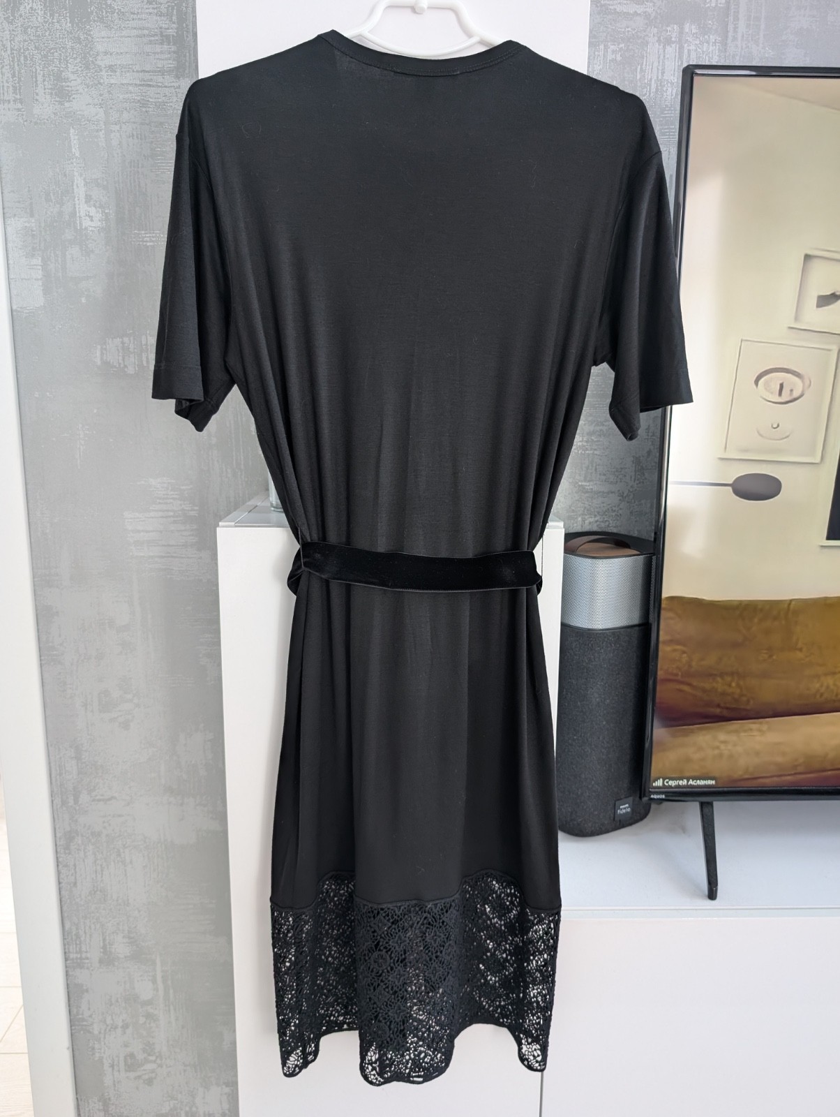 Louis Vuitton Monogram Lace Stretch Belted Shirt Dress Tunic Black Viscose S 36