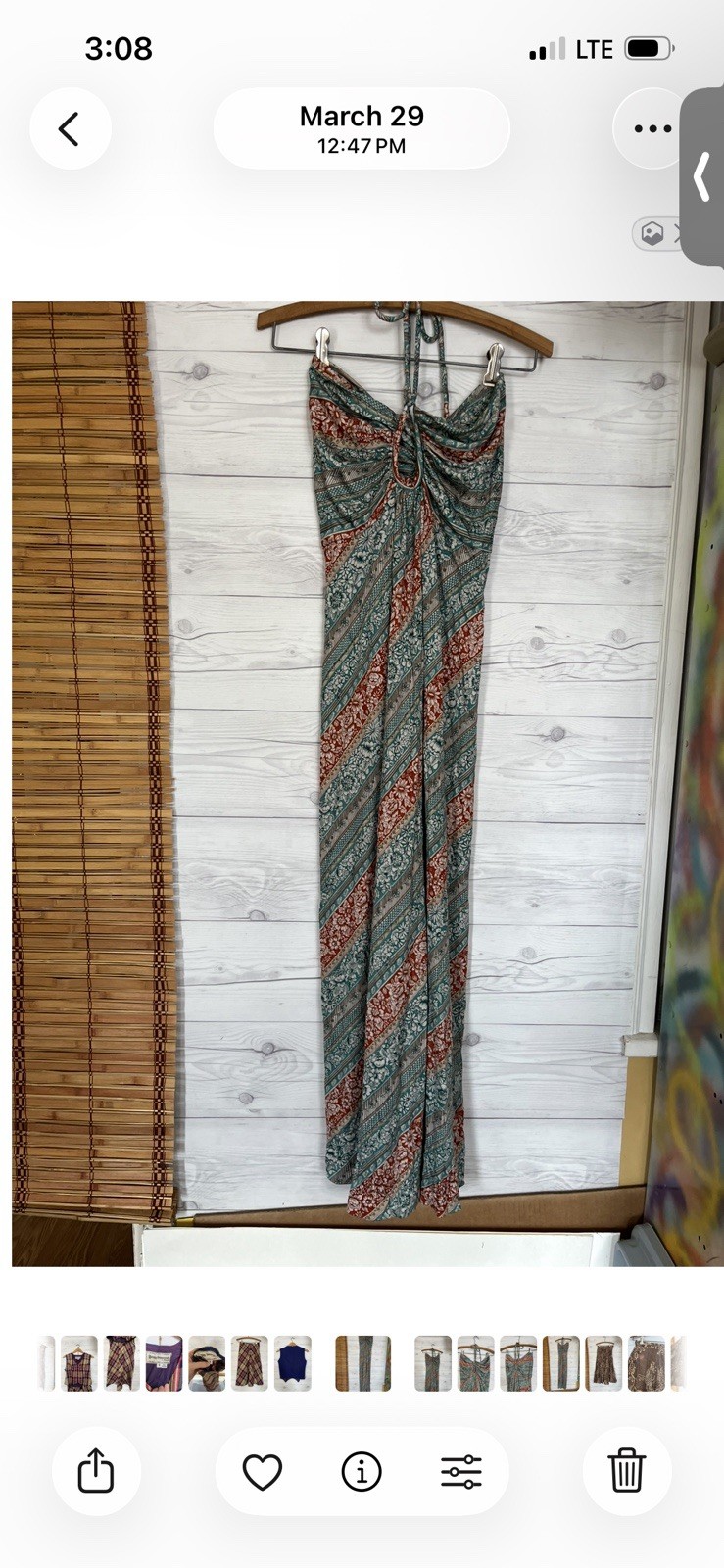 Vtg Tropical Floaty Cut Out Halter Neck Tie Tube Fairy Summer Maxi Dress Small