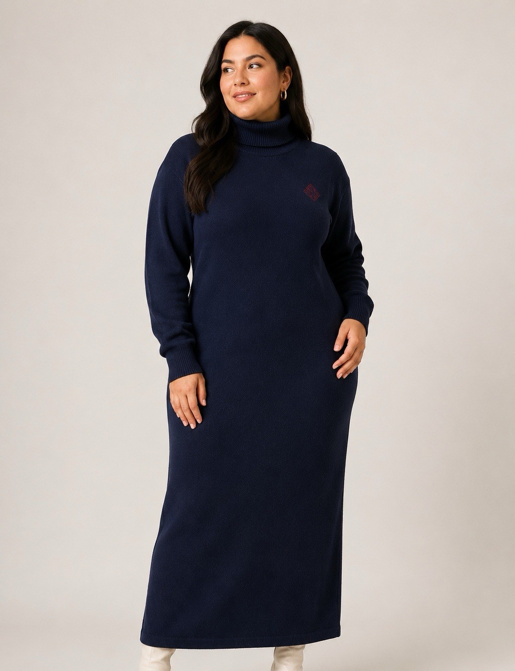 Ralph Lauren Lambswool Turtleneck Long Sleeve Maxi Sweater Dress Navy L