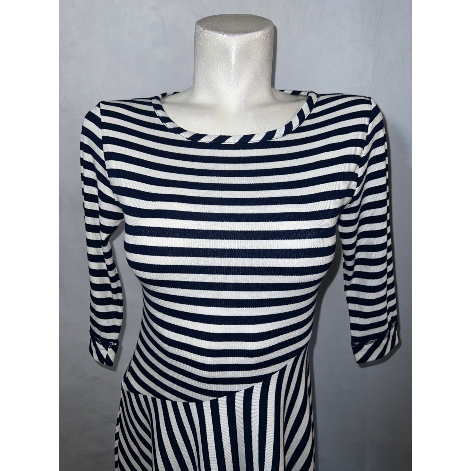Soft Surroundings Navy White Striped Ribbed Vivianna Asymmetric Dress Size XS