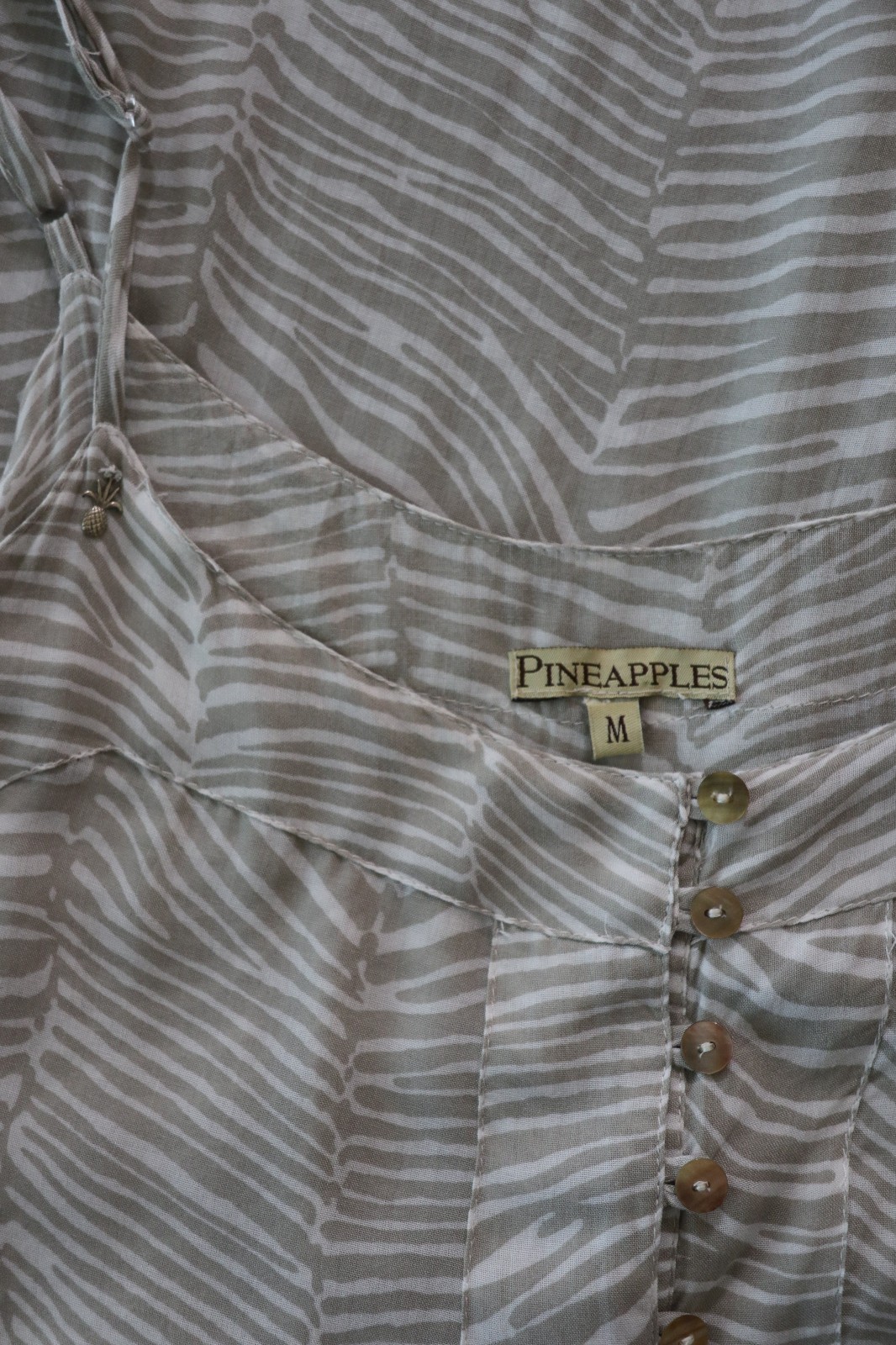 Pineapples Tan White Animal Print Buttoned Long Maxi Strappy Sundress Women M