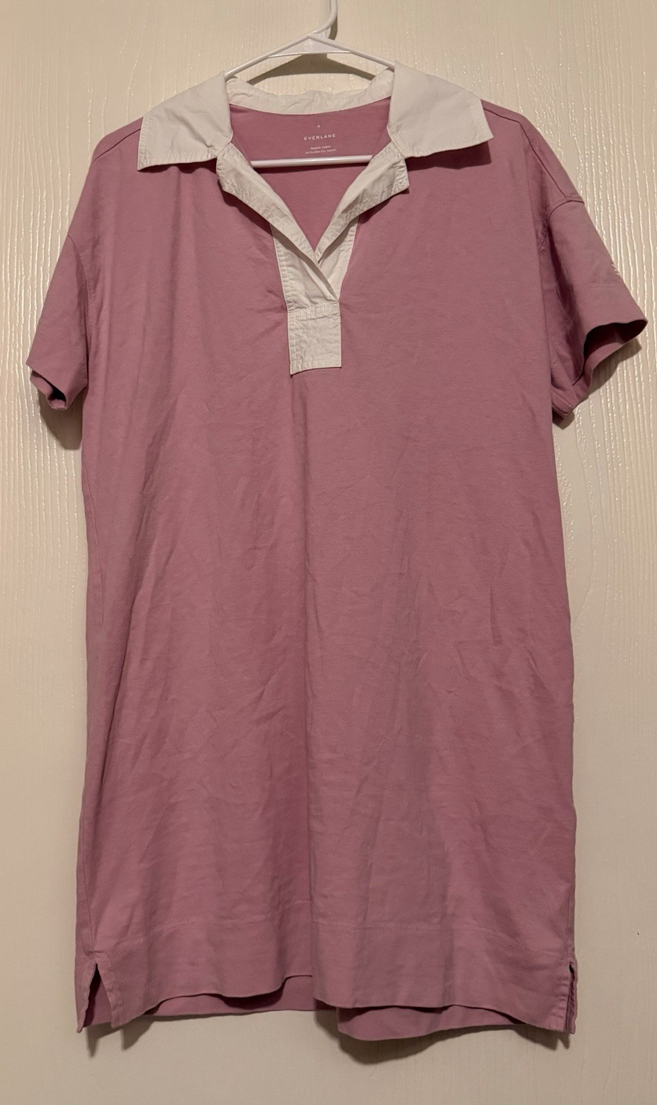 Everlane Women’s Organic Cotton Solid Polo Dress Pink/White Collar Size M