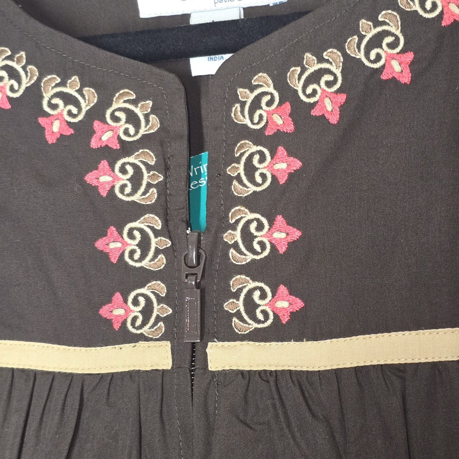NWT Go Softly Zip Front Duster Patio Dress Womens L Brown Wrinkle Resistant