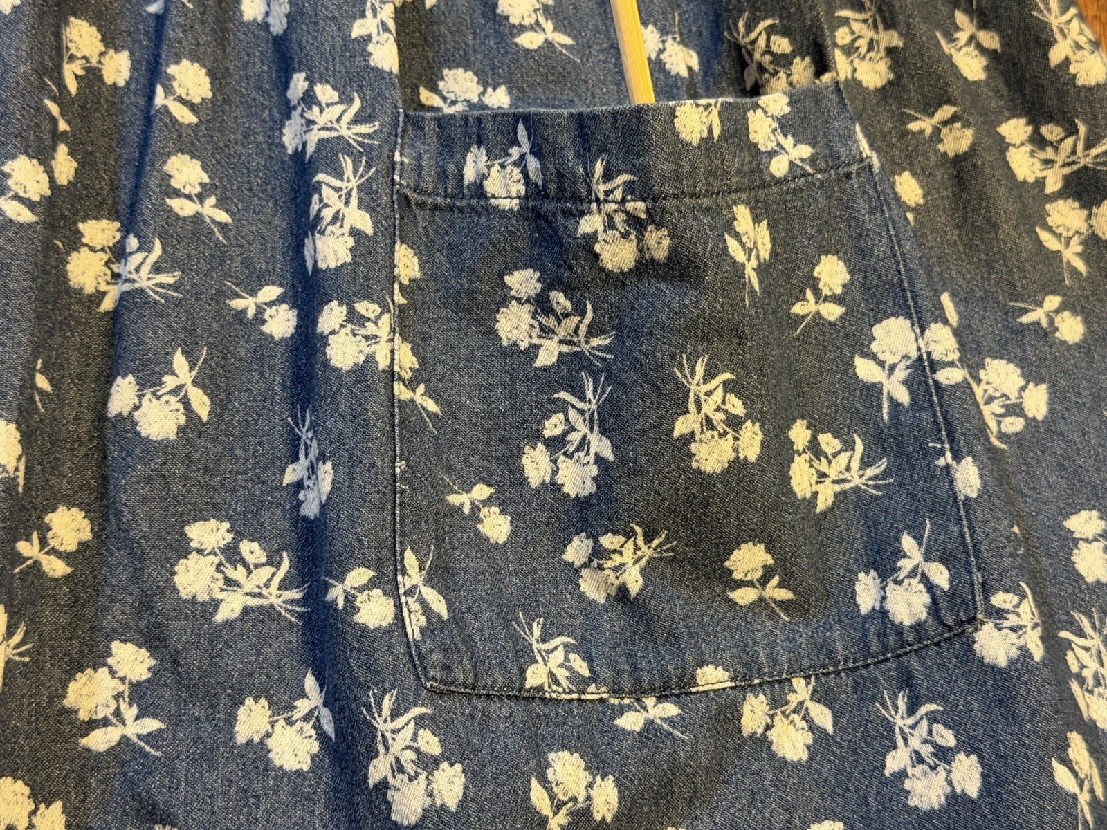 Woman Within Short Sleeve Blue Denim Maxi Dress Women’s 28W w/Floral Pattern