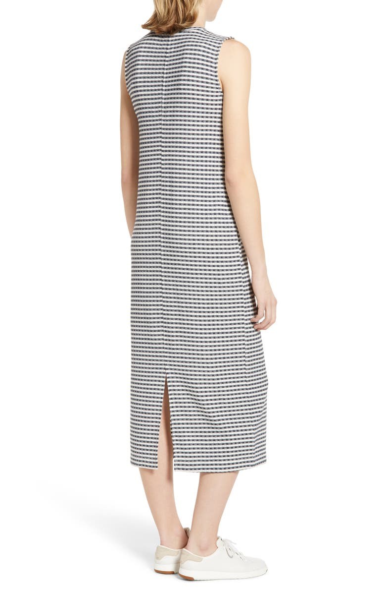 Lou & Grey Midi Dress XL Gingham Sleeveless Cotton Blend Navy Blue White