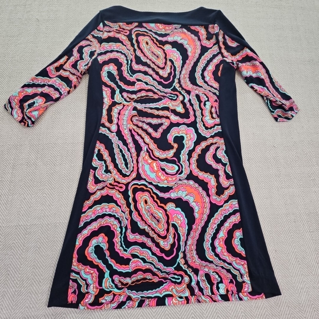 Banana Republic Navy Blue Paisley Sheath Dress Size Medium Stretch Boatneck Knee