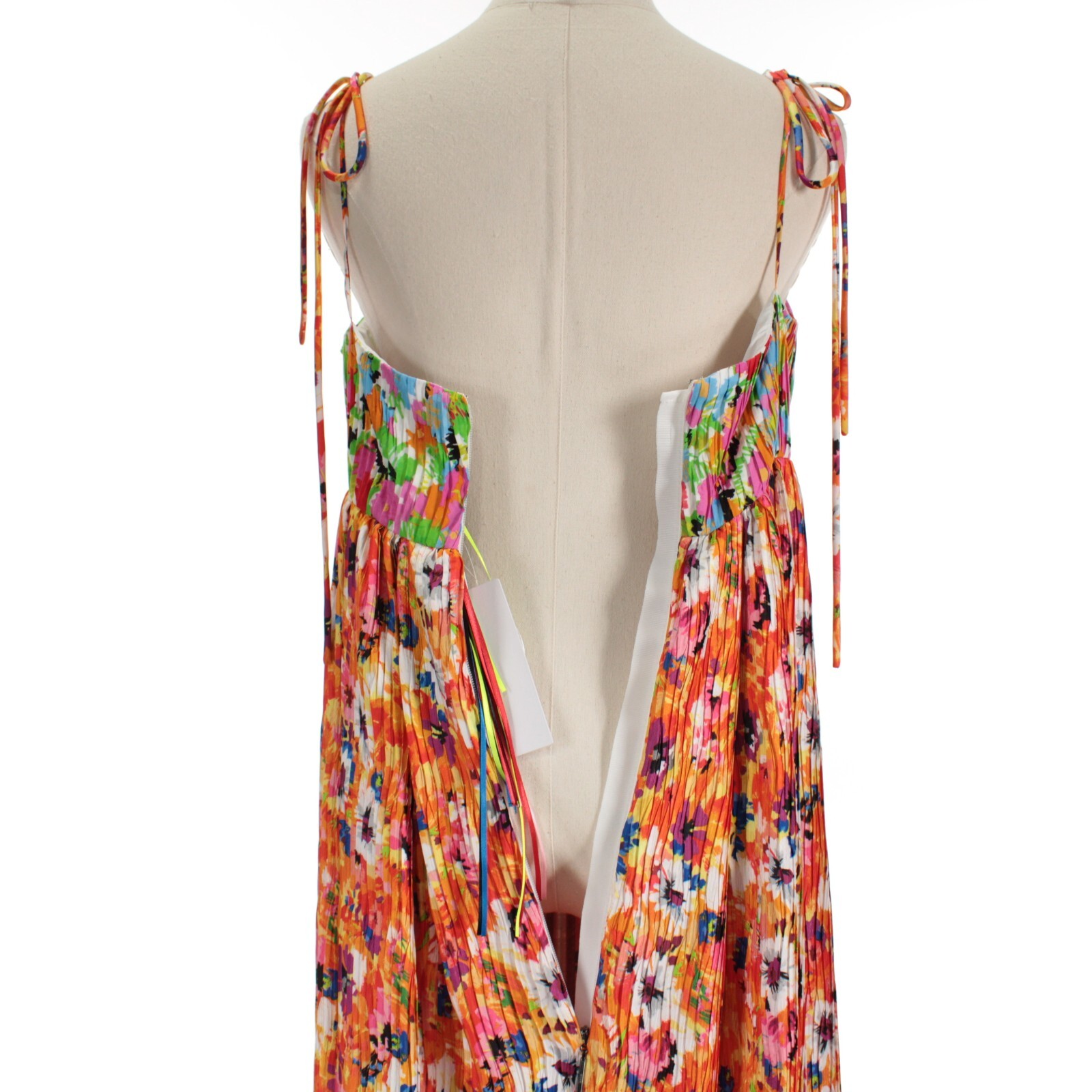 MSGM NWT Floral Pleated Ruffle Maxi Dress Size 42 US 8 in Orange/Multicolor