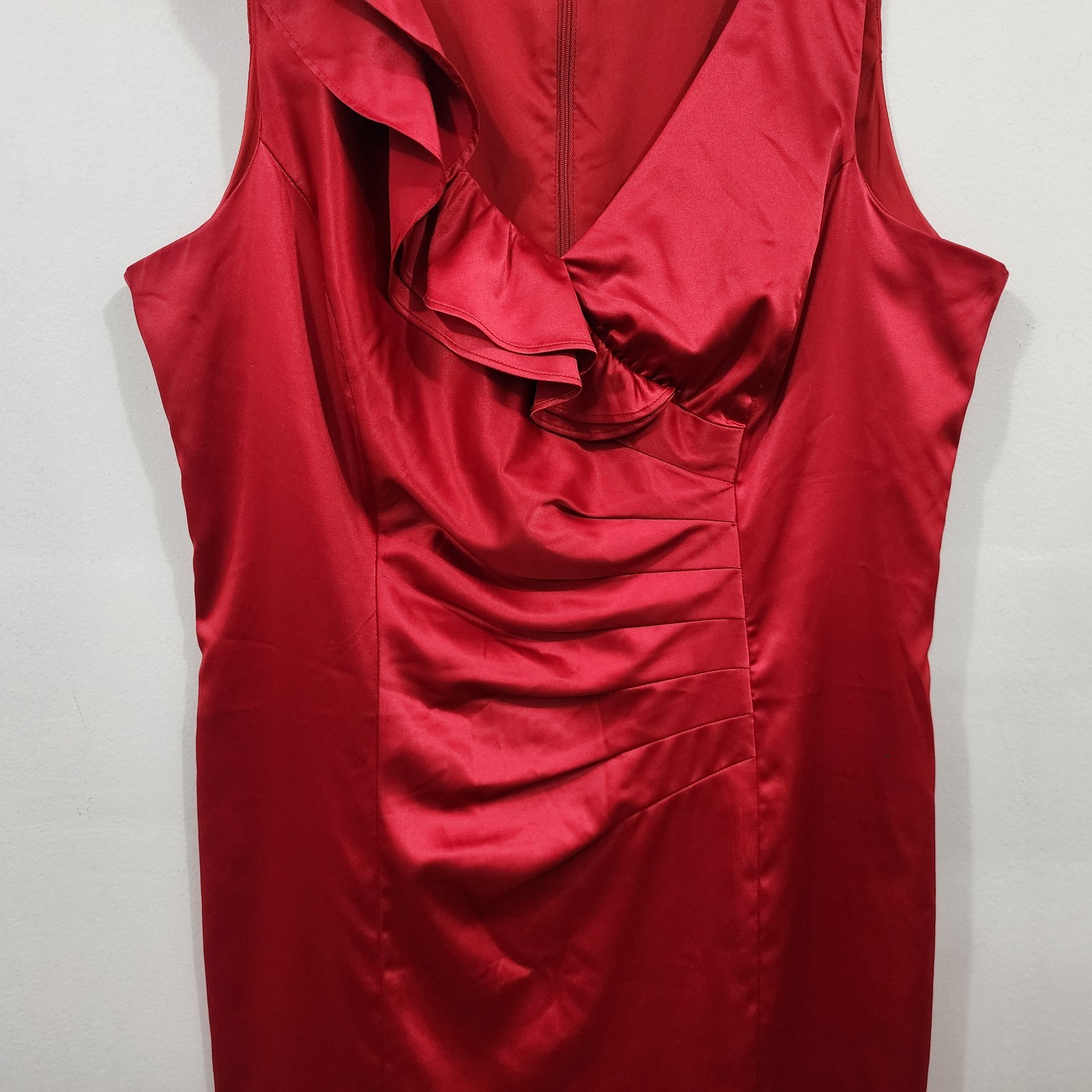 ALLEN B Allen Schwartz Red Satin Short Party Cocktail Dress Drape Back Size 16