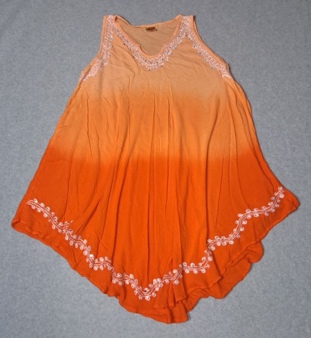 Whispers Embroirdered Ombre Tunic Cover Up Dress Free Size Gradient Orange Boho