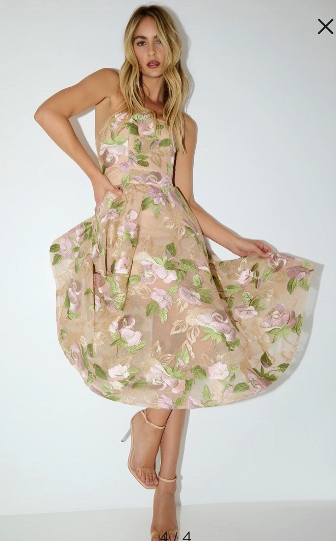 Helsi Noemi Embroidered Floral Strapless Midi Cocktail Dress, Sz XS,New, $695