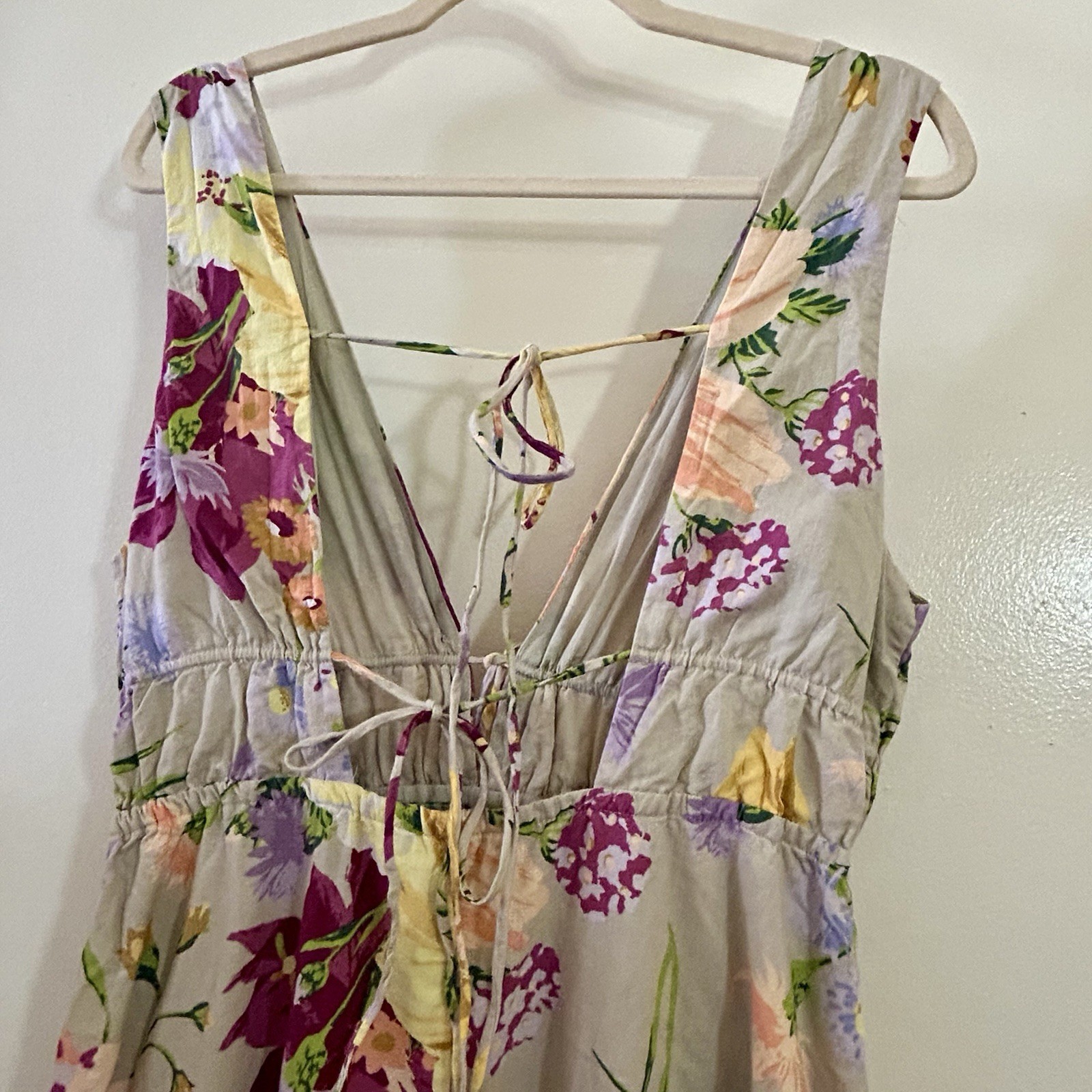 H&M Floral Summer Cotton Linen Maxi Dress Fully Lined Adjustable Long Large / L