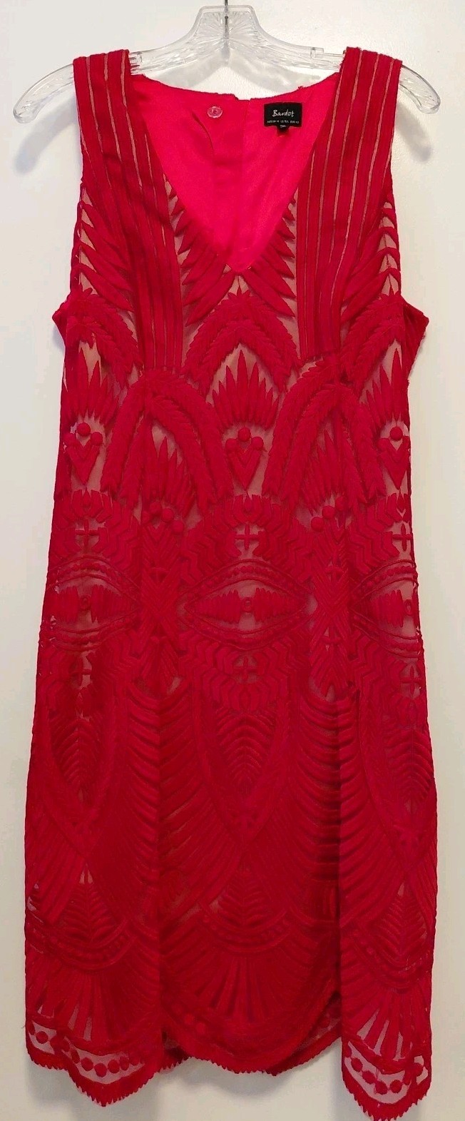 Bardot Alice Embroidered Lace Short Sheath Dress Sleeveless Red 10 Bodycon