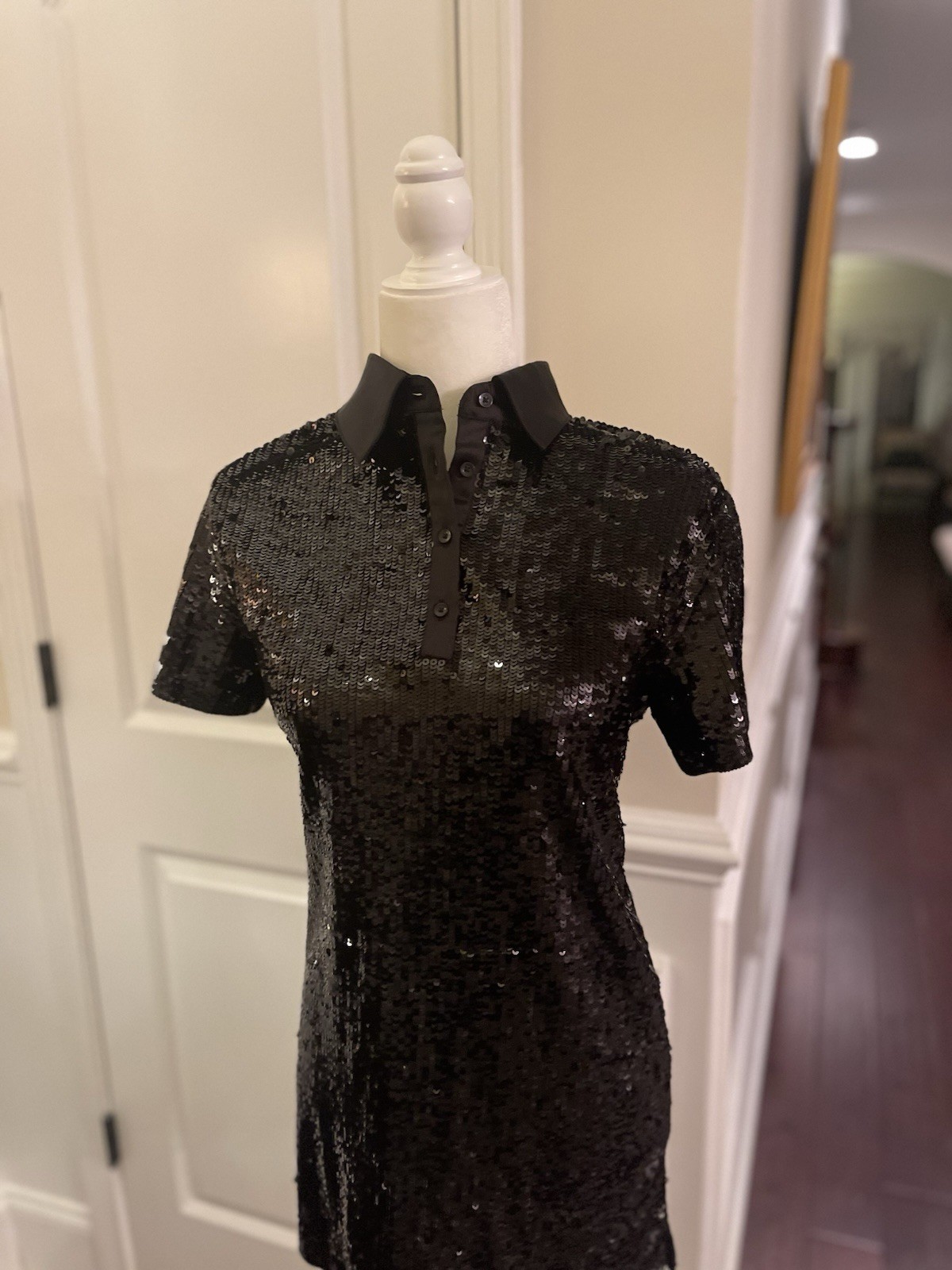 Alice + Olivia Treva Black Sequined Polo Mini Dress Sz S NWT $595