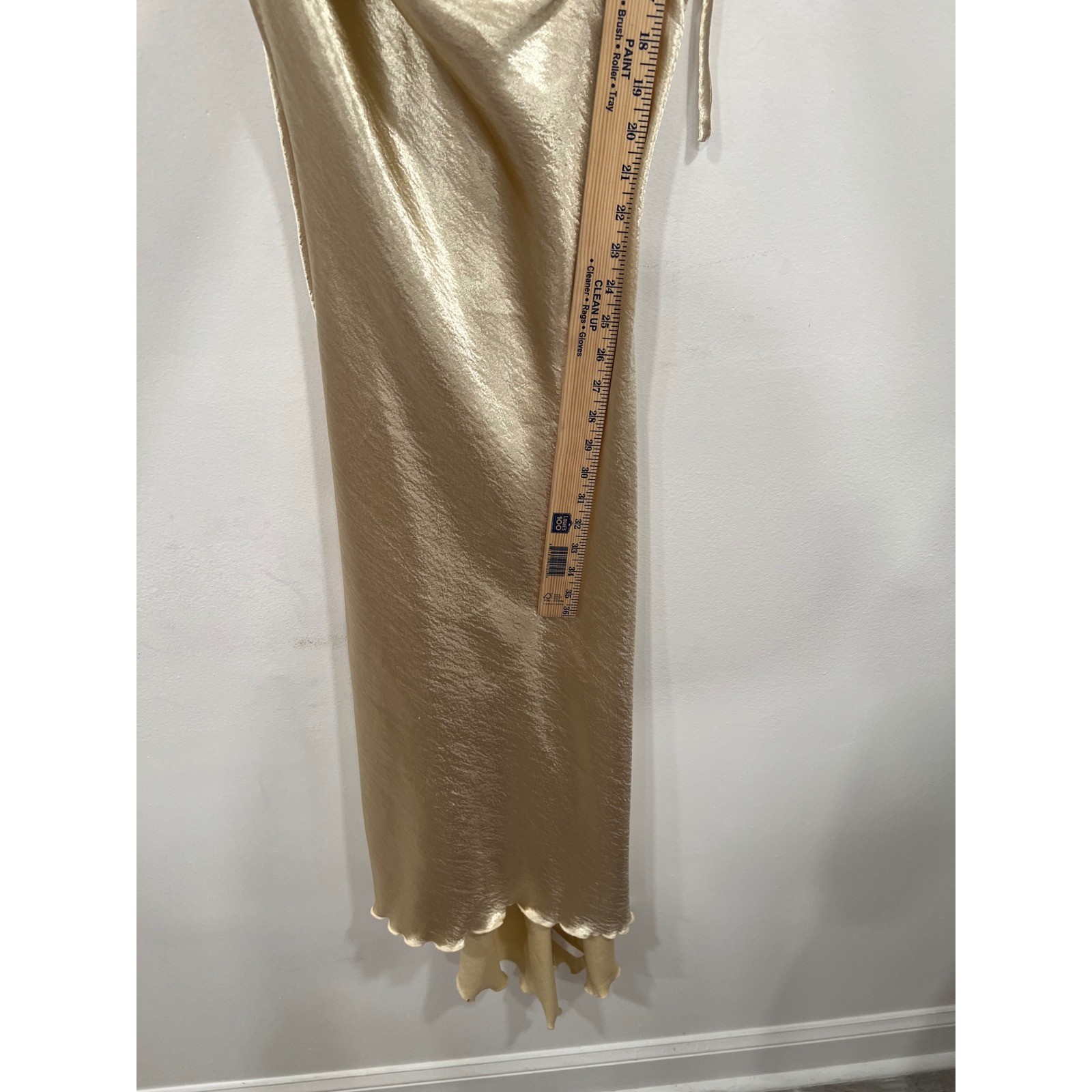 Champagne Gold Cowl Neck Satin Midi Dress Womens Medium Tie Strap