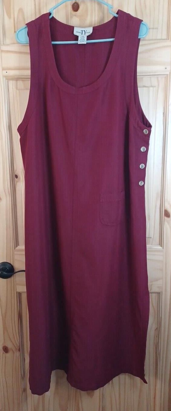 TY Wear Jumper Red 16W Maxi Side Slits Buttons Modest Pocket Scoop Neck FLAW