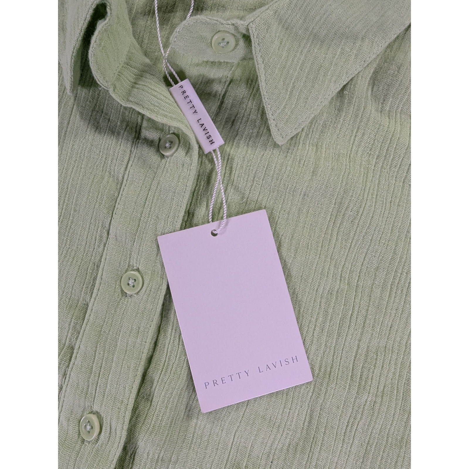 Pretty Lavish Lime Green Smocked Waist Cotton Mini Dress Long Sleeve Size US 12