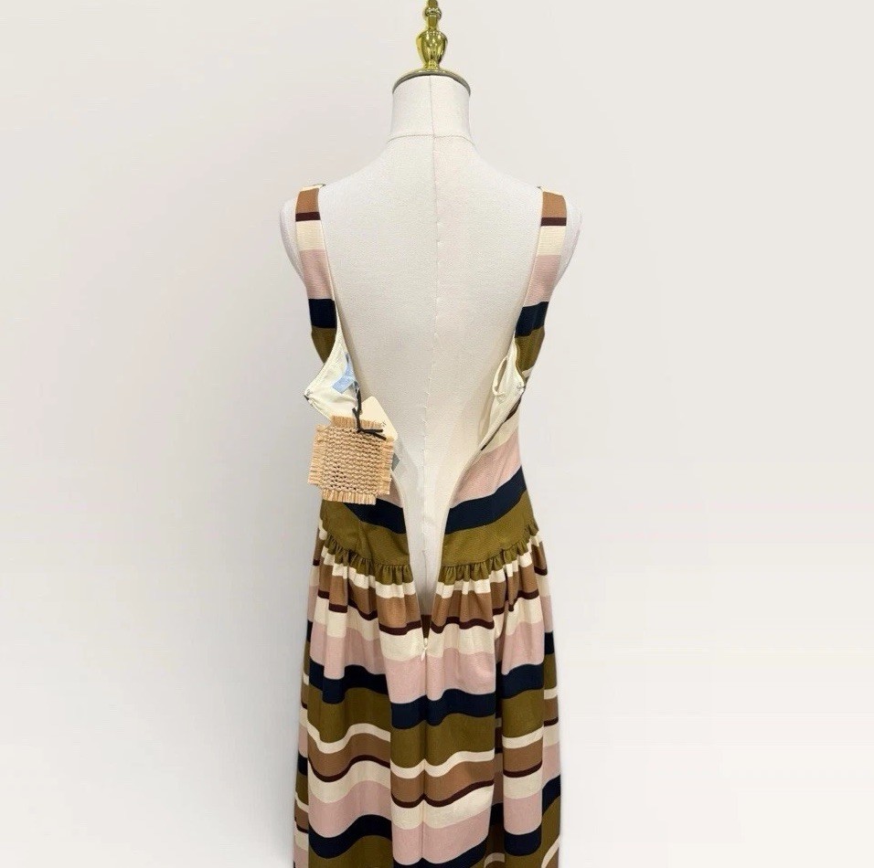 Antonio Melani The Style Bungalow Luncheon Striped Belted Maxi Dress SZ 0 NWT